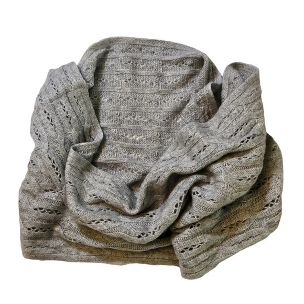 CELESTE wool cashmere blend gray open cable knit infinity scarf